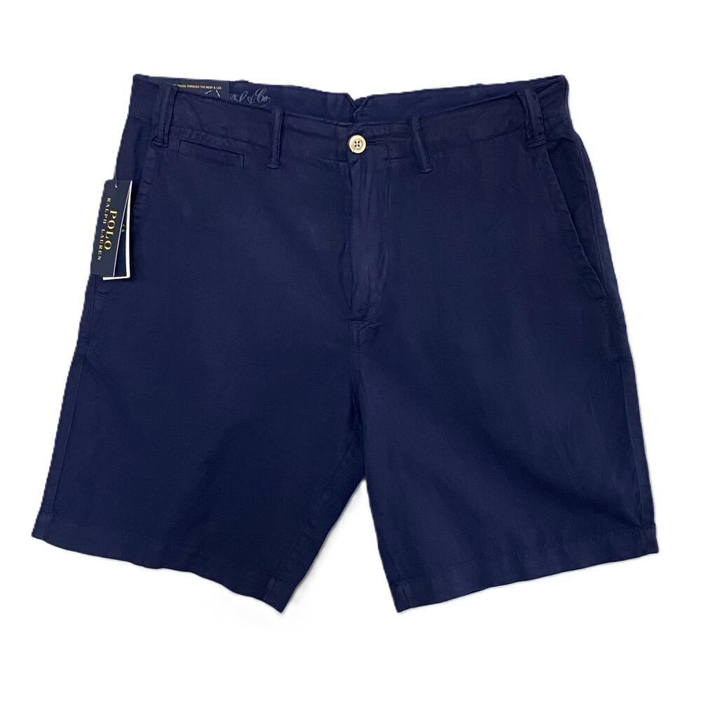 Polo Ralph Lauren Shorts Men's 30W Classic Fit Linen Blend Flat Front Navy NEW